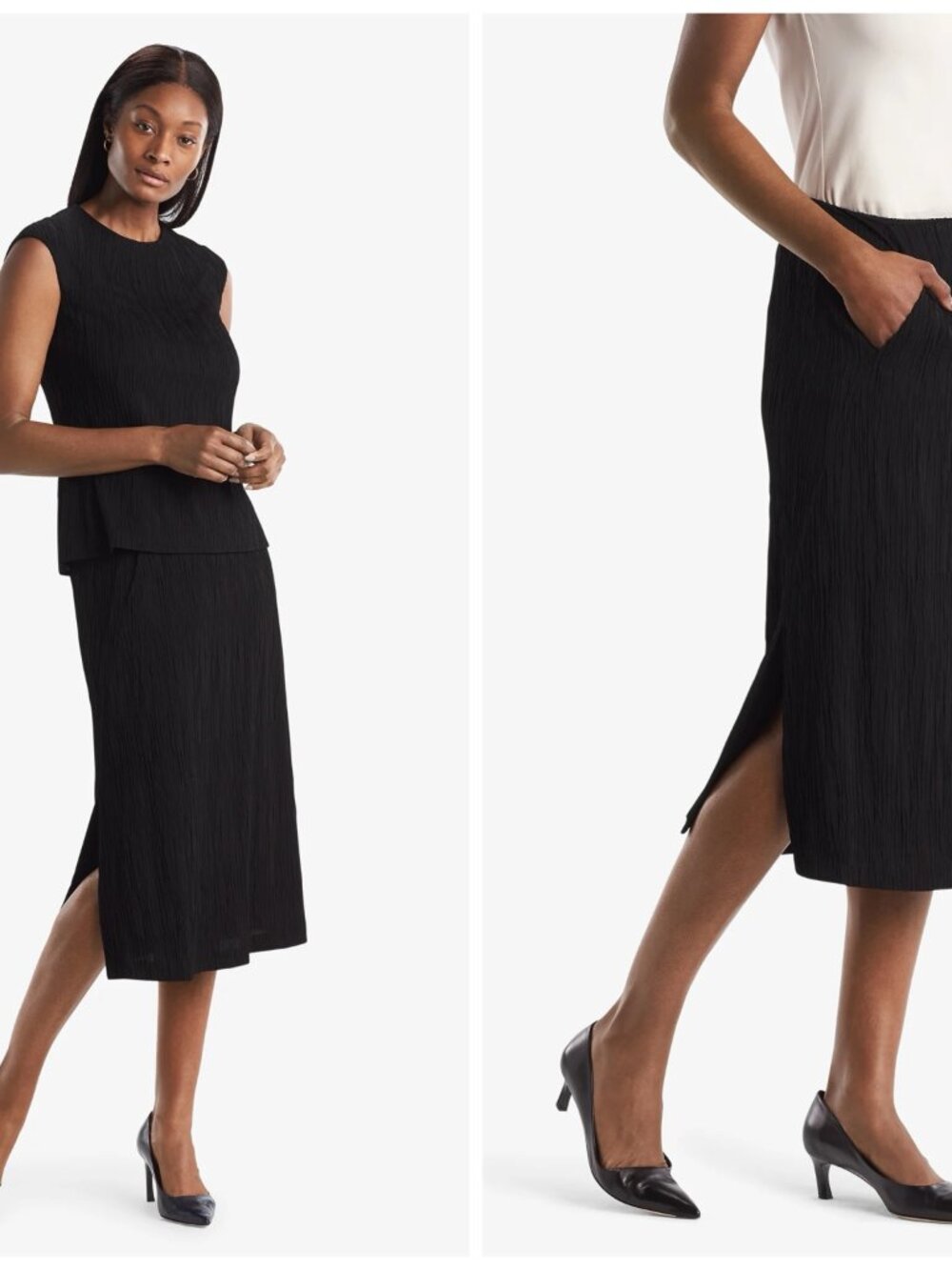 M.M. LaFleur Willoughby Pleated Jersey Skirt in Black Pockets Midi Midaxi 4